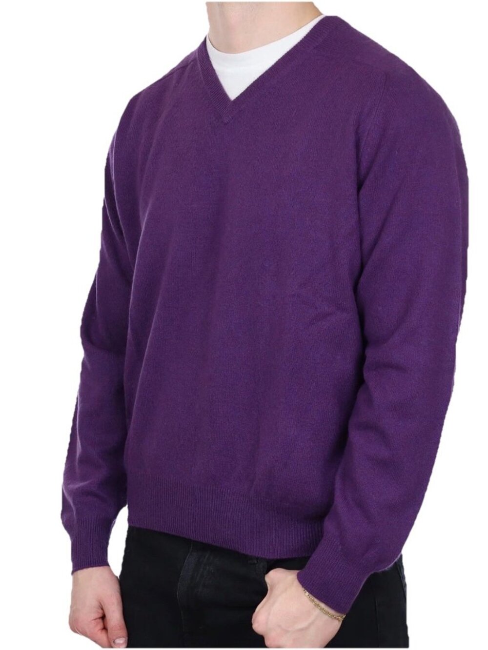 NWT Cremieux Men's Denim Purple Heathe Luxury Cashmere V-Neck Sweater